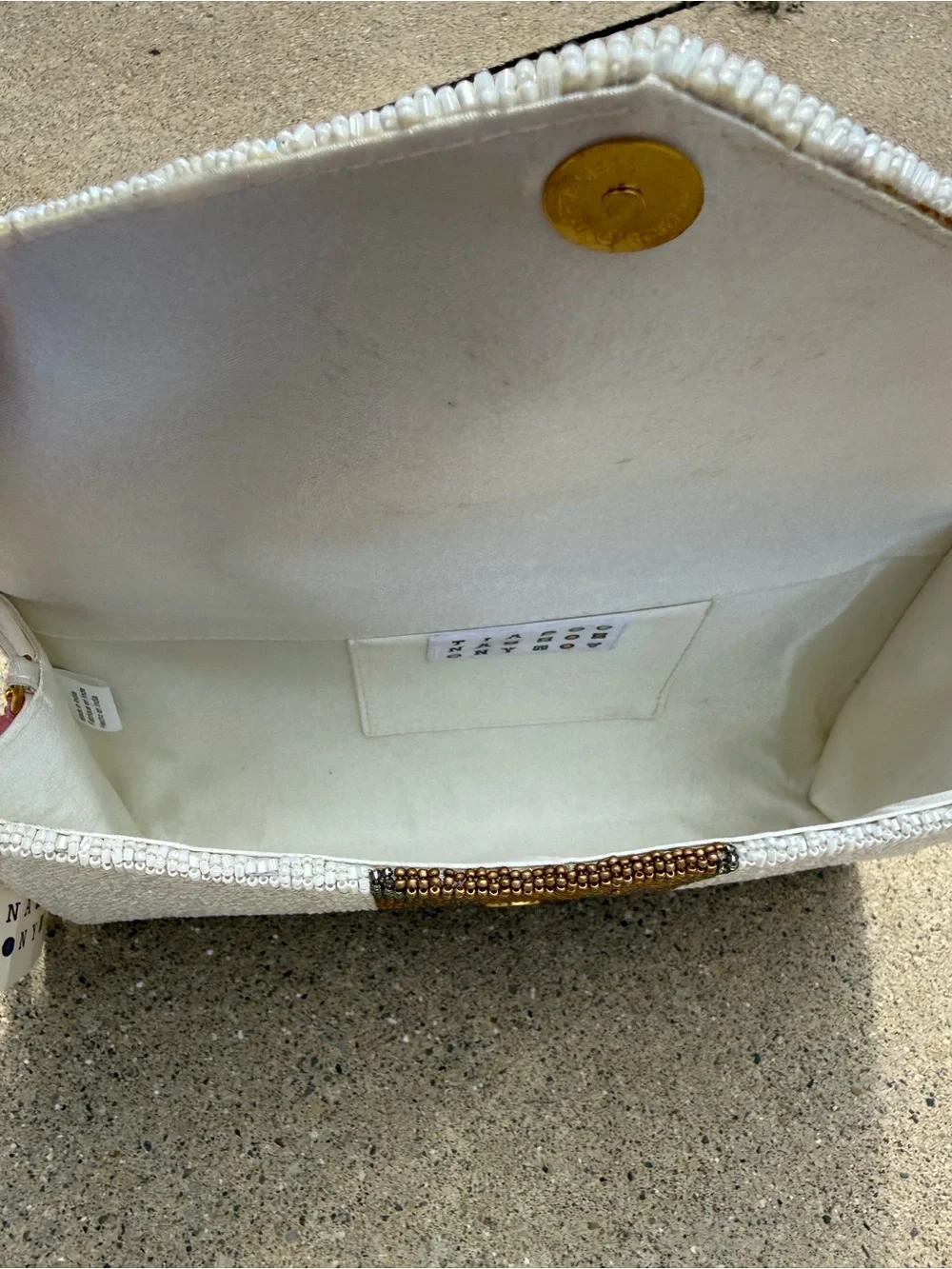 Beaded White Envelope Crossbody Bag with Gold Bee Motif